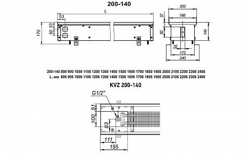 Techno Usual 200-140-3600 KVZ Внутрипольный конвектор с естественной конвекцией