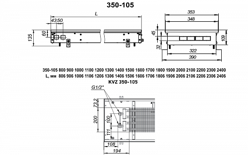 Techno Usual 350-105-4000 KVZ Внутрипольный конвектор с естественной конвекцией