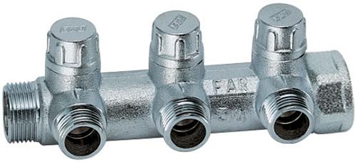 Far Запорн. коллект. 3/4" (ВР-НР) с 3 отв. 1/2" НР. Трубная резьба евроконус.