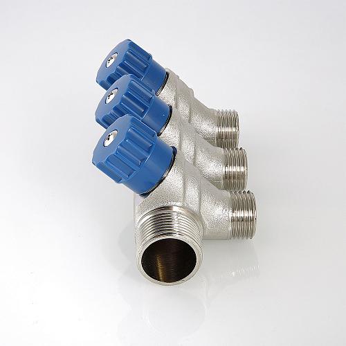 Valtec 1", 3 х 1/2" Коллектор 3 вых. с регулирующими вентилями и наружной резьбой (плоское уплотнение)