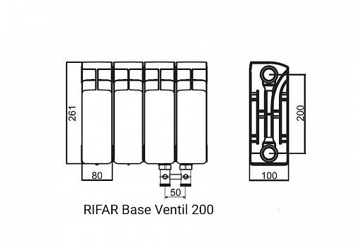 Rifar Base Ventil 200 06 секции биметаллический радиатор с нижним левым подключением