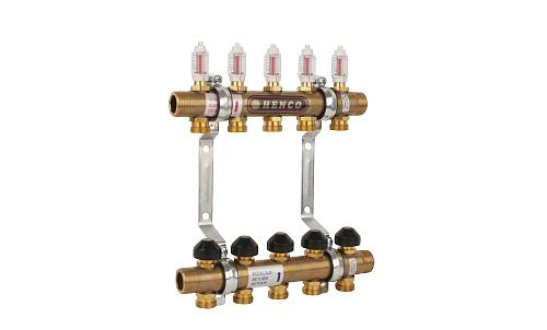 Henco Коллекторная группа с расходомером, 1"M - 2 x 3/4"EK