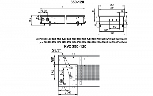 Techno Usual 350-120-3400 KVZ Внутрипольный конвектор с естественной конвекцией