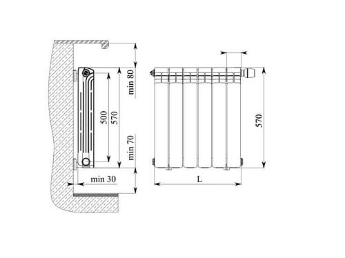 Rifar Alp Ventil 500 15 секции биметаллический радиатор с нижним правым подключением