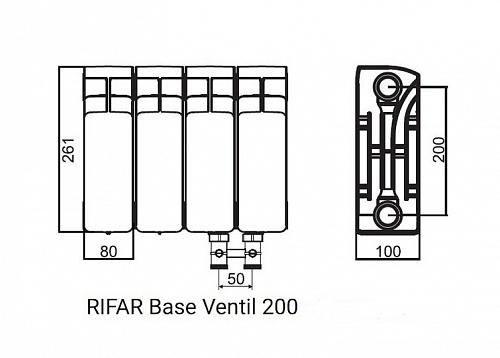 Rifar Base Ventil 200 12 секции биметаллический радиатор с нижним правым подключением