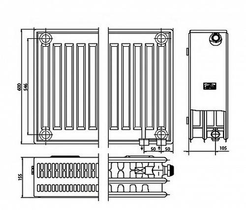 Kermi FTV 33 600х3000 панельный радиатор с нижним подключением