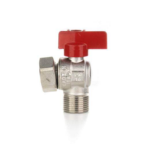 Elsen Кран шаровой угловой НВ 3/4" - 3/4", ручка - флажок красная, с накидной гайкой