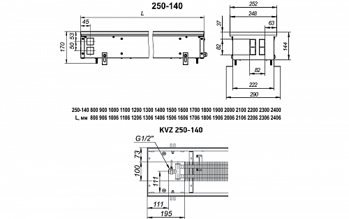 Techno Usual 250-140-3600 KVZ Внутрипольный конвектор с естественной конвекцией