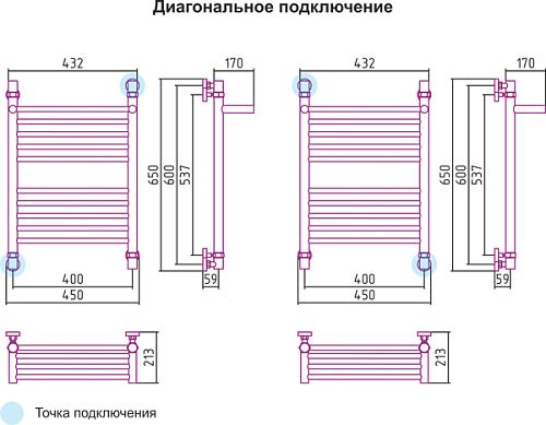 Сунержа  Богема с полкой 600x400 Водяной полотенцесушитель 