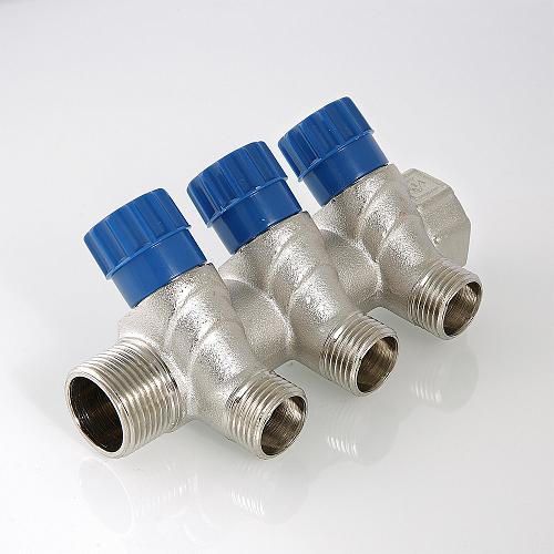 Valtec 3/4", 4 х 1/2" Коллектор 4 вых. с регулирующими вентилями и наружной резьбой (плоское уплотнение)