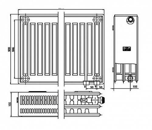 Kermi FTV 33 900х900 панельный радиатор с нижним подключением