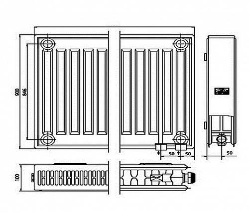 Kermi FTV 22 900x1400 панельный радиатор с нижним подключением