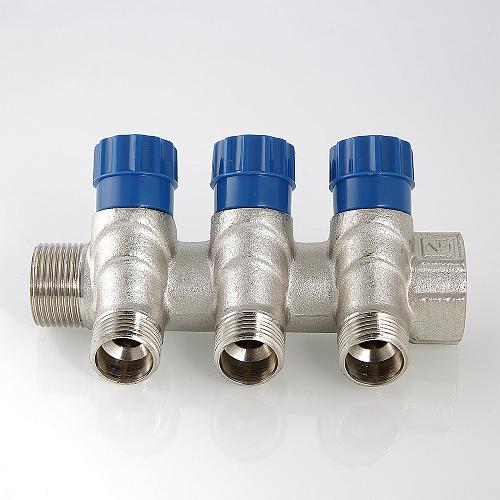 Valtec 1", 2 х 1/2" Коллектор 2 вых. с регулирующими вентилями и наружной резьбой (плоское уплотнение)