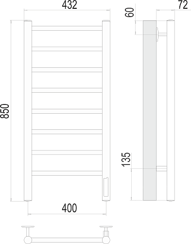 Terminus Аврора П8 400х850 Электрический полотенцесушитель