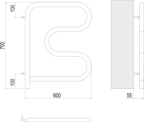 Terminus 25 F-образный 600x600 поворотный Электрический полотенцесушитель 