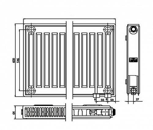 Kermi FTV 12 600x2600 панельный радиатор с нижним подключением
