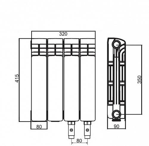 Rifar Alum Ventil 350 - 13 секции алюминиевый радиатор с нижним левым подключением