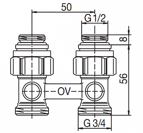 Oventrop Multiflex F ZB 1/2"HPx3/4"HP Узел нижнего подключения прямой