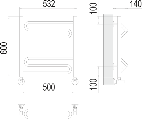 Terminus Юпитер П6 500х600 Водяной полотенцесушитель